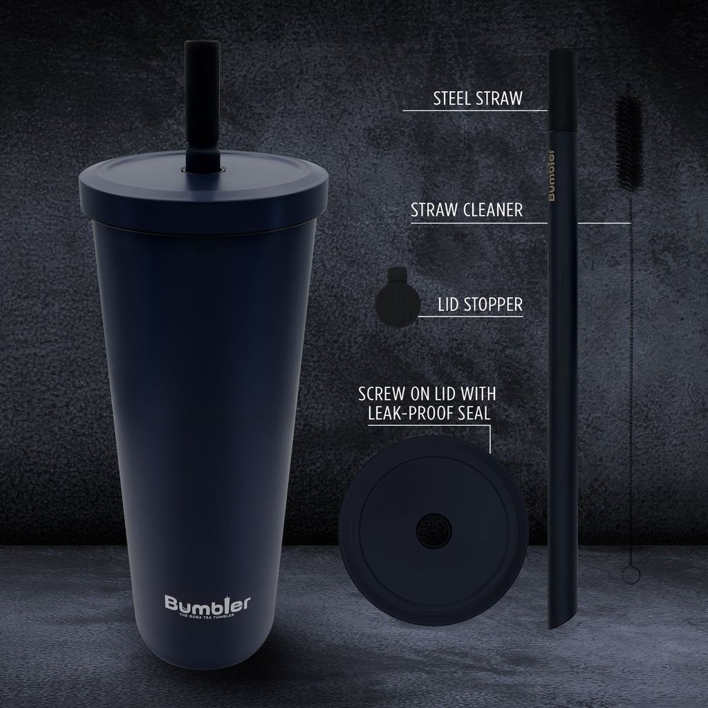 Smooth Black Stainless Steel Bumbler - The Boba Tea Tumbler